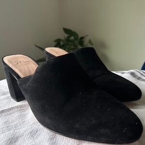 Black Suede J.Crew Block Heel Mules